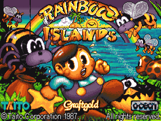Rainbow Islands title screen for Amiga